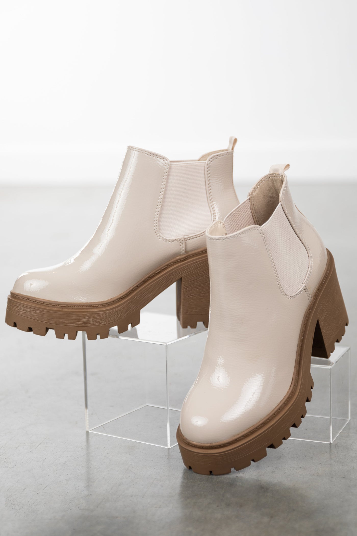 Coconut Side Panel Chunky Heel Lug Booties
