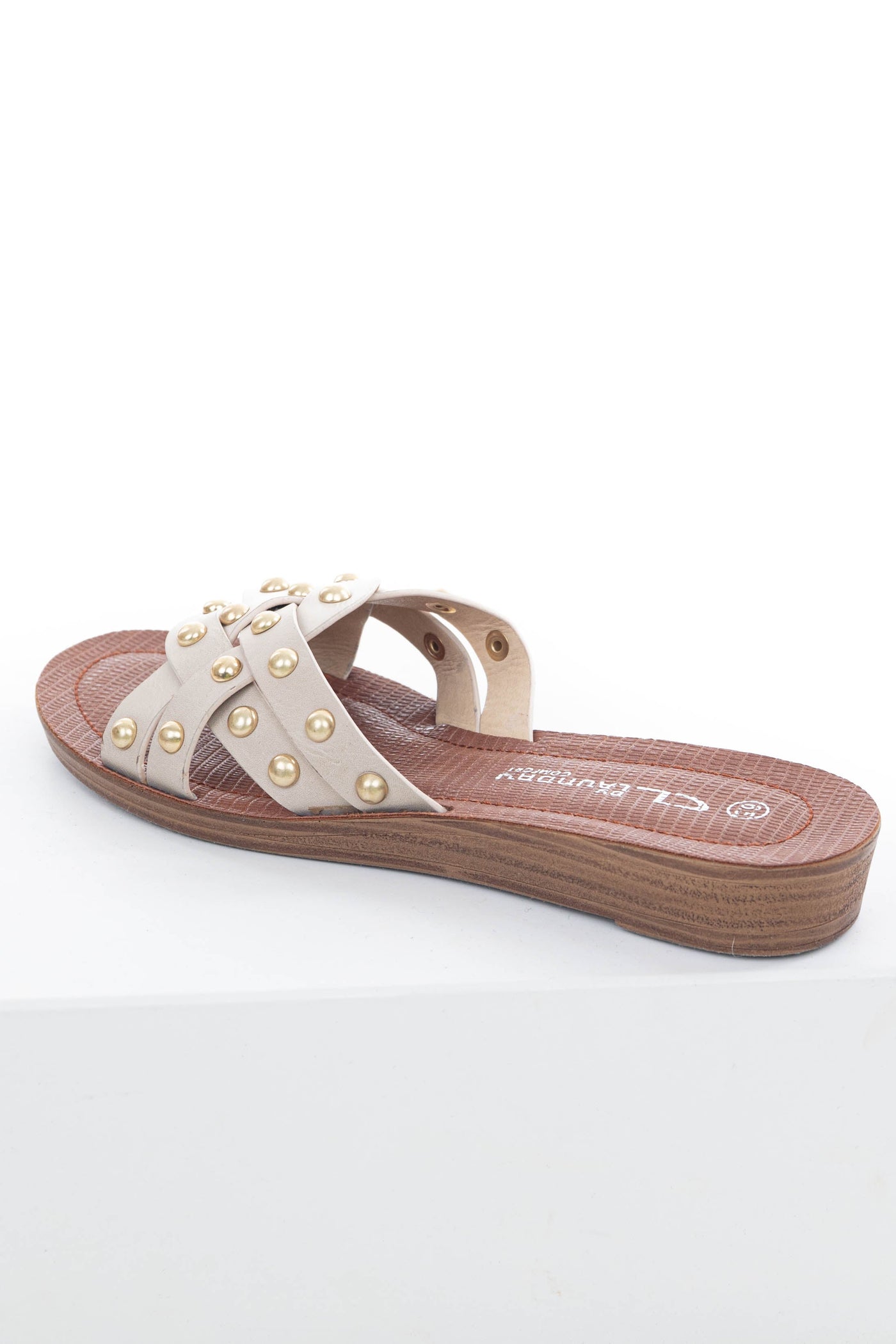 Coconut Slip On Sandals with Gold Stud Details