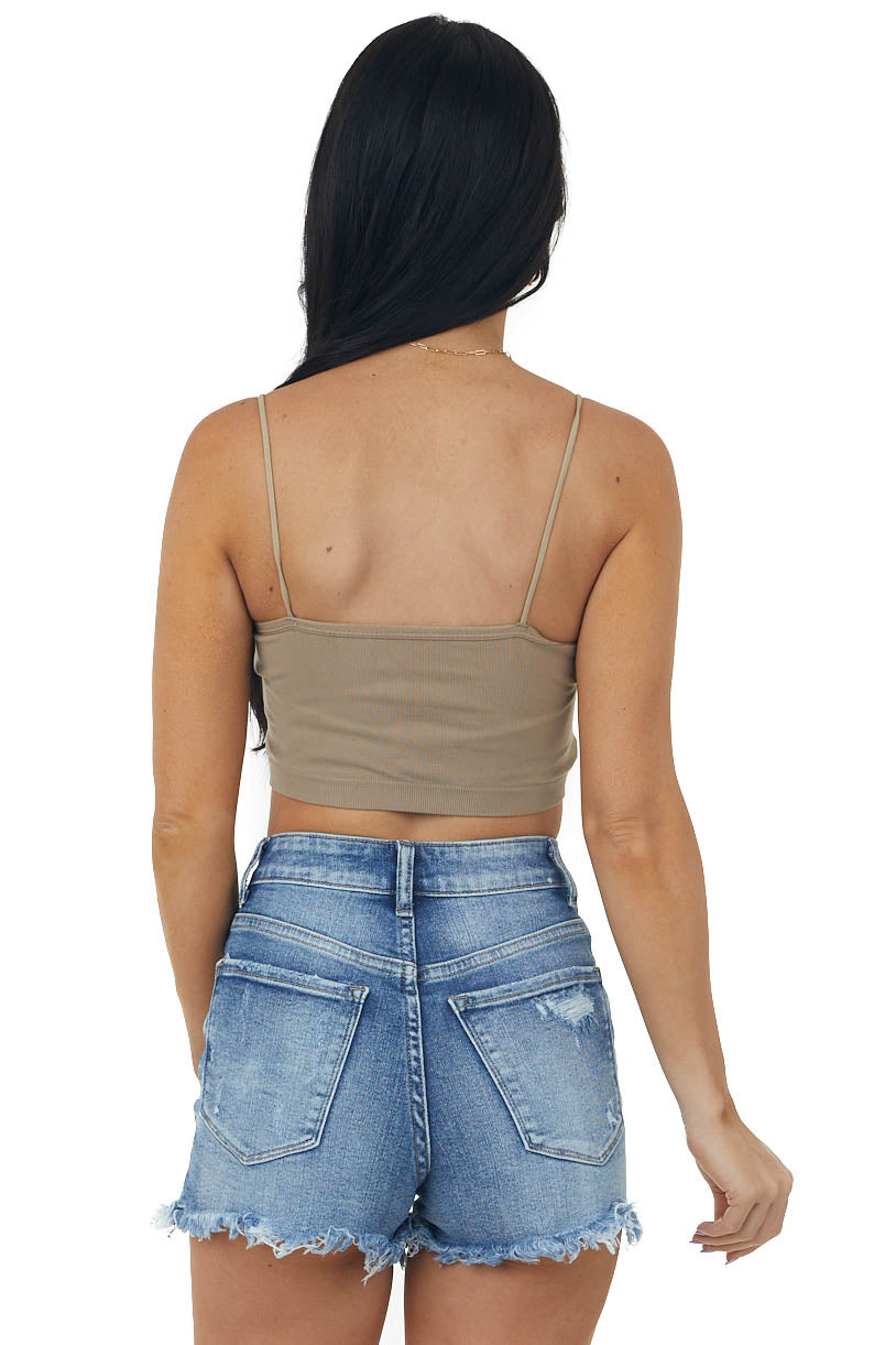 Coffee Checkered Spaghetti Strap Knit Bralette