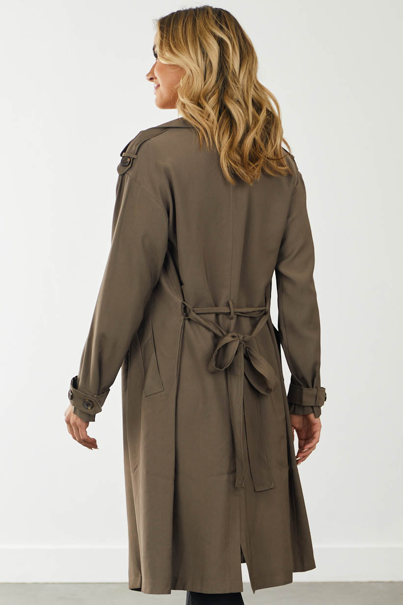 Coffee Collared Double Button Up Trench Coat