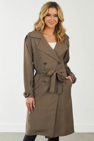Coffee Collared Double Button Up Trench Coat