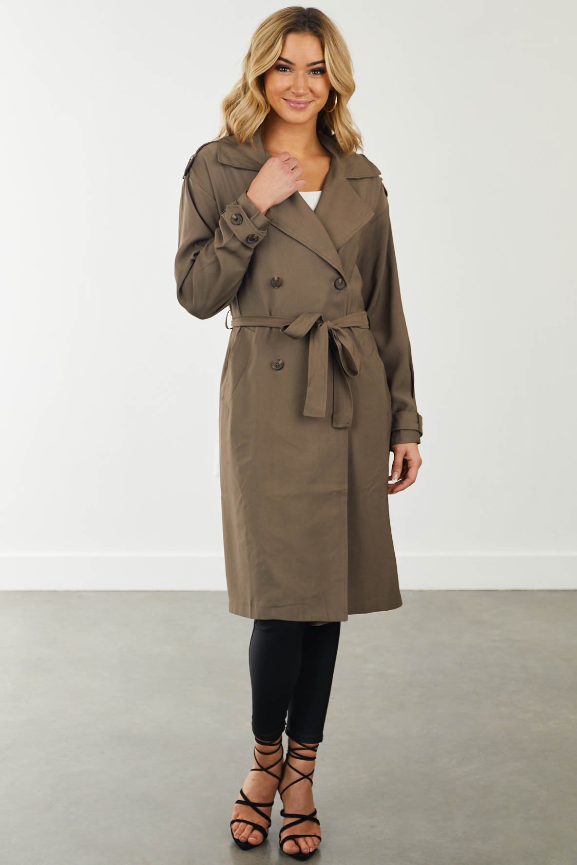 Coffee Collared Double Button Up Trench Coat