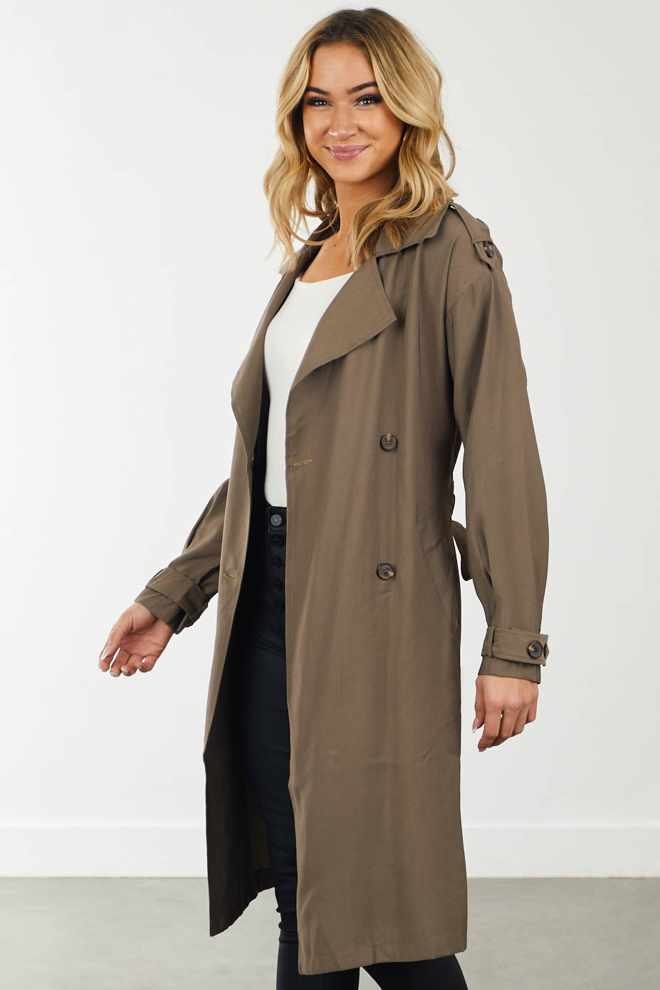 Coffee Collared Double Button Up Trench Coat