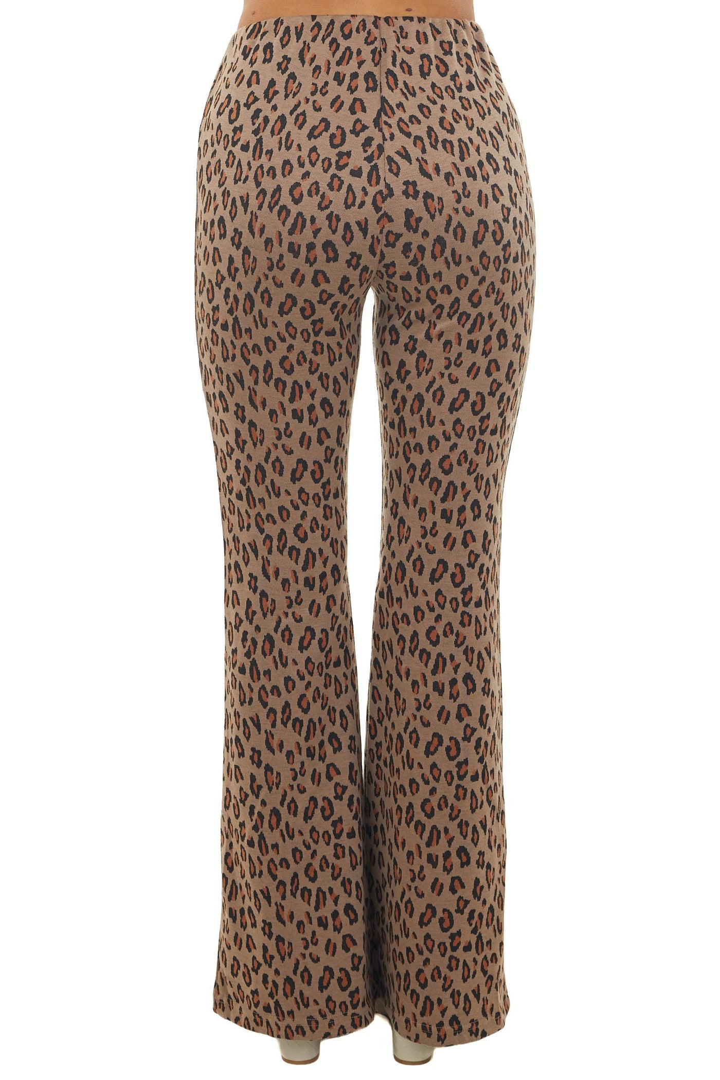 Coffee Leopard Print Knit Flare Pants