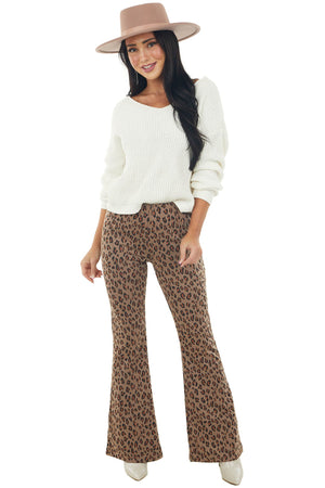 Coffee Leopard Print Knit Flare Pants