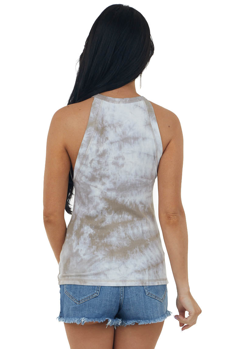 Coffee Tie Dye Halter Neck Ribbed Tank Top