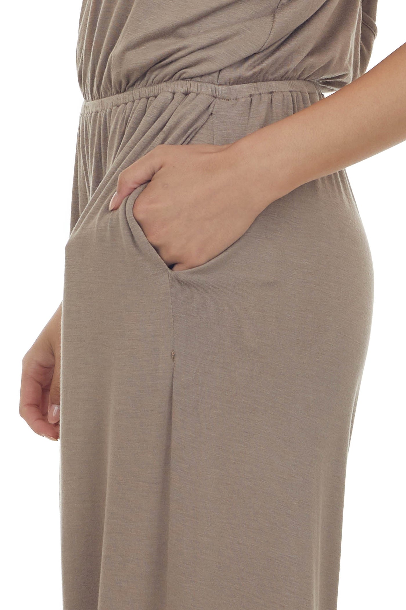 Coffee Wide Leg Sleeveless Pocket Knit Jumpsuit