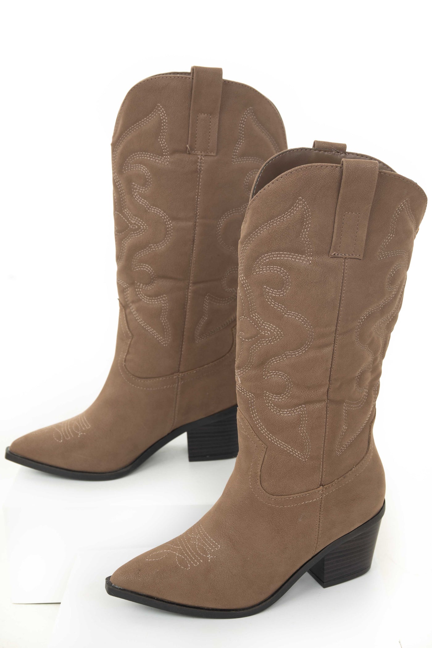 Coffee Nubuck Pointed Toe Western Boots