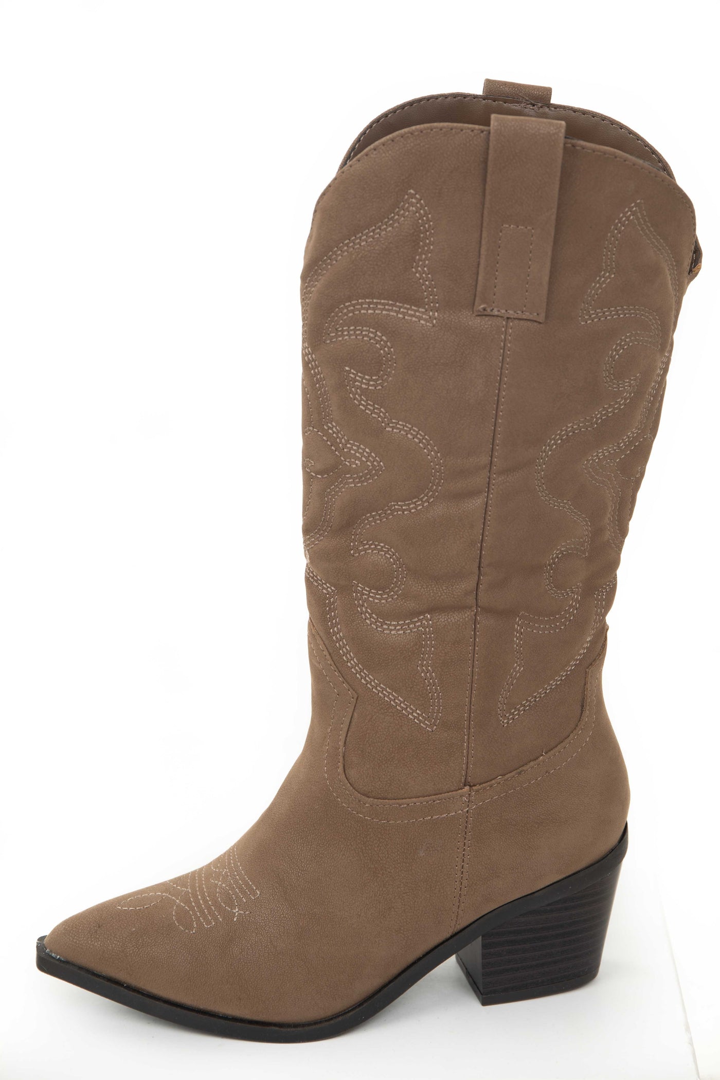 Coffee Nubuck Pointed Toe Western Boots