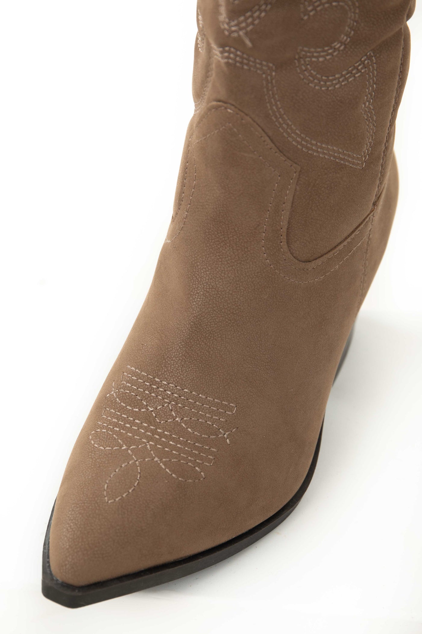 Coffee Nubuck Pointed Toe Western Boots