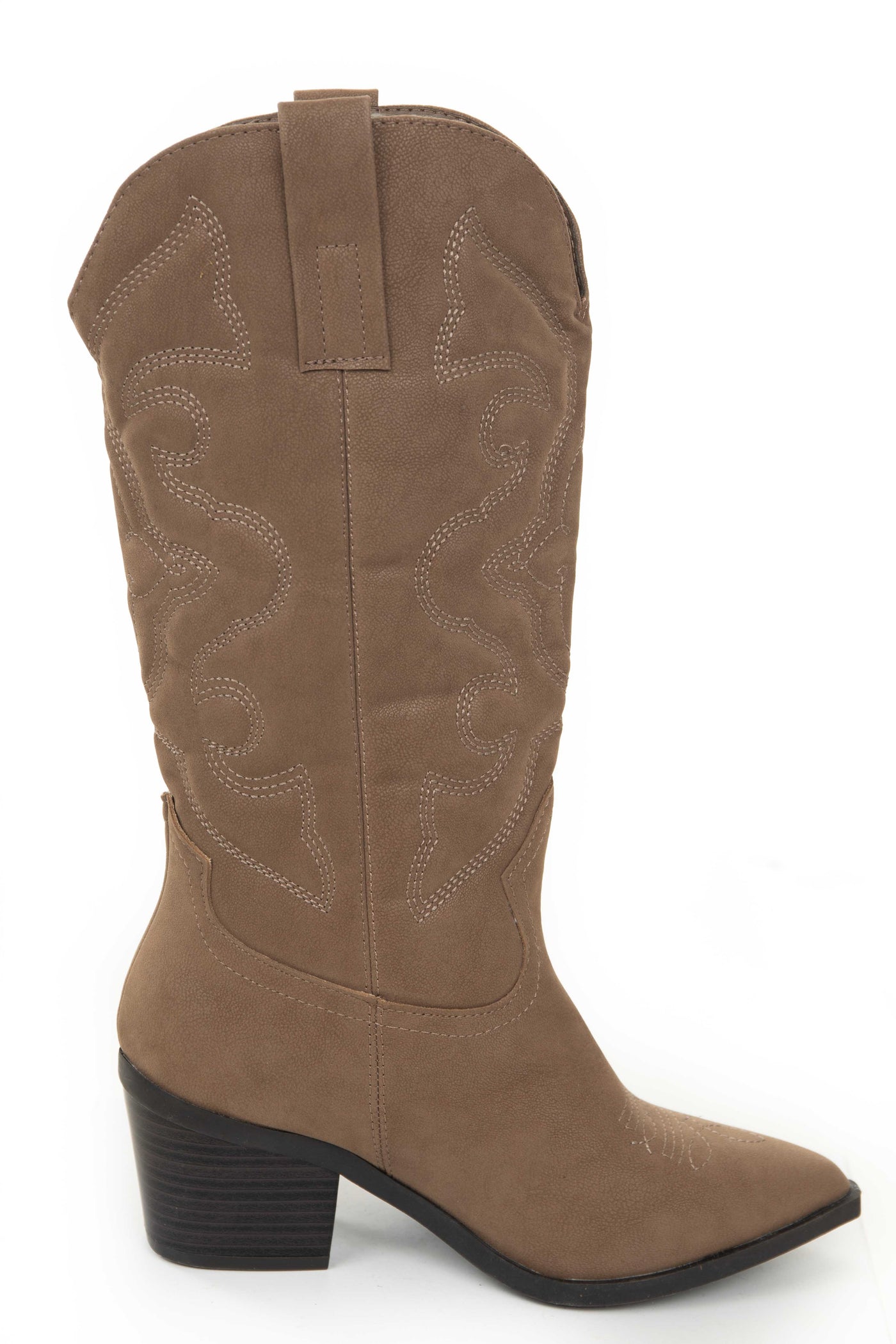 Coffee Nubuck Pointed Toe Western Boots