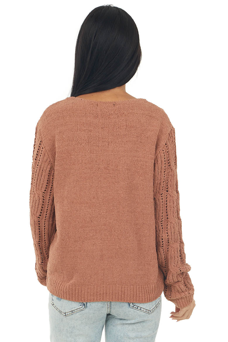 Cognac Chenille Loose Cable Knit Sweater
