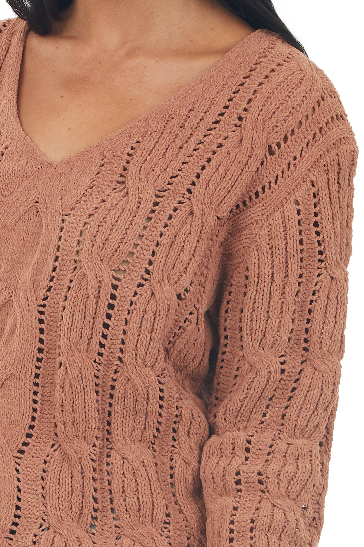 Cognac Chenille Loose Cable Knit Sweater