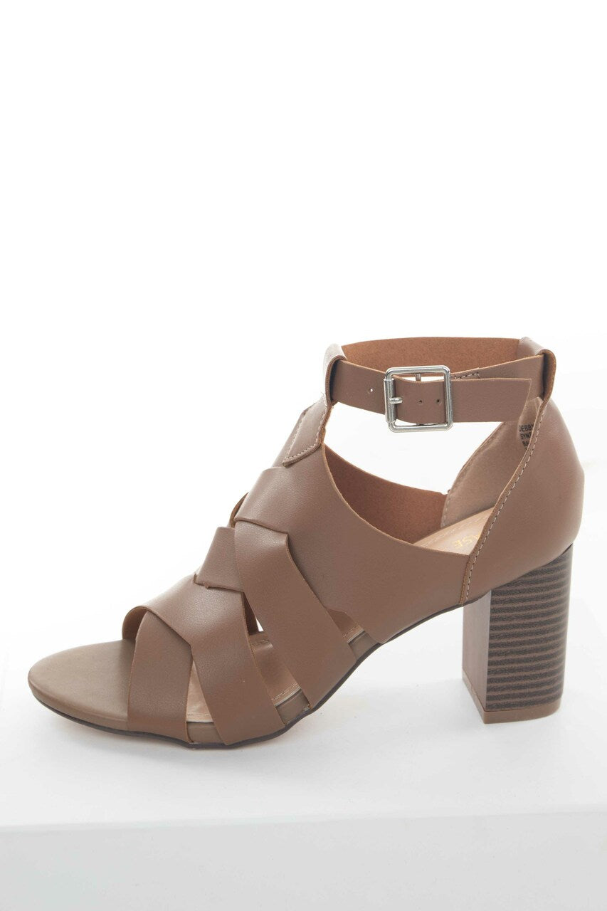 Cognac Faux Leather Strappy Heeled Sandals 