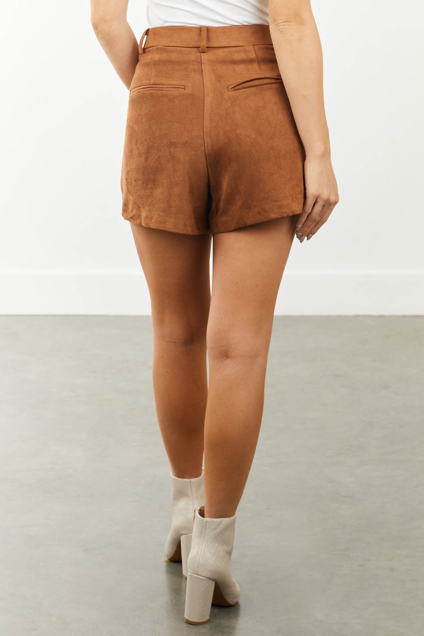 Cognac Faux Suede Mini Skort with Pockets