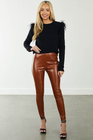 Cognac High Waisted Faux Leather Skinny Pants