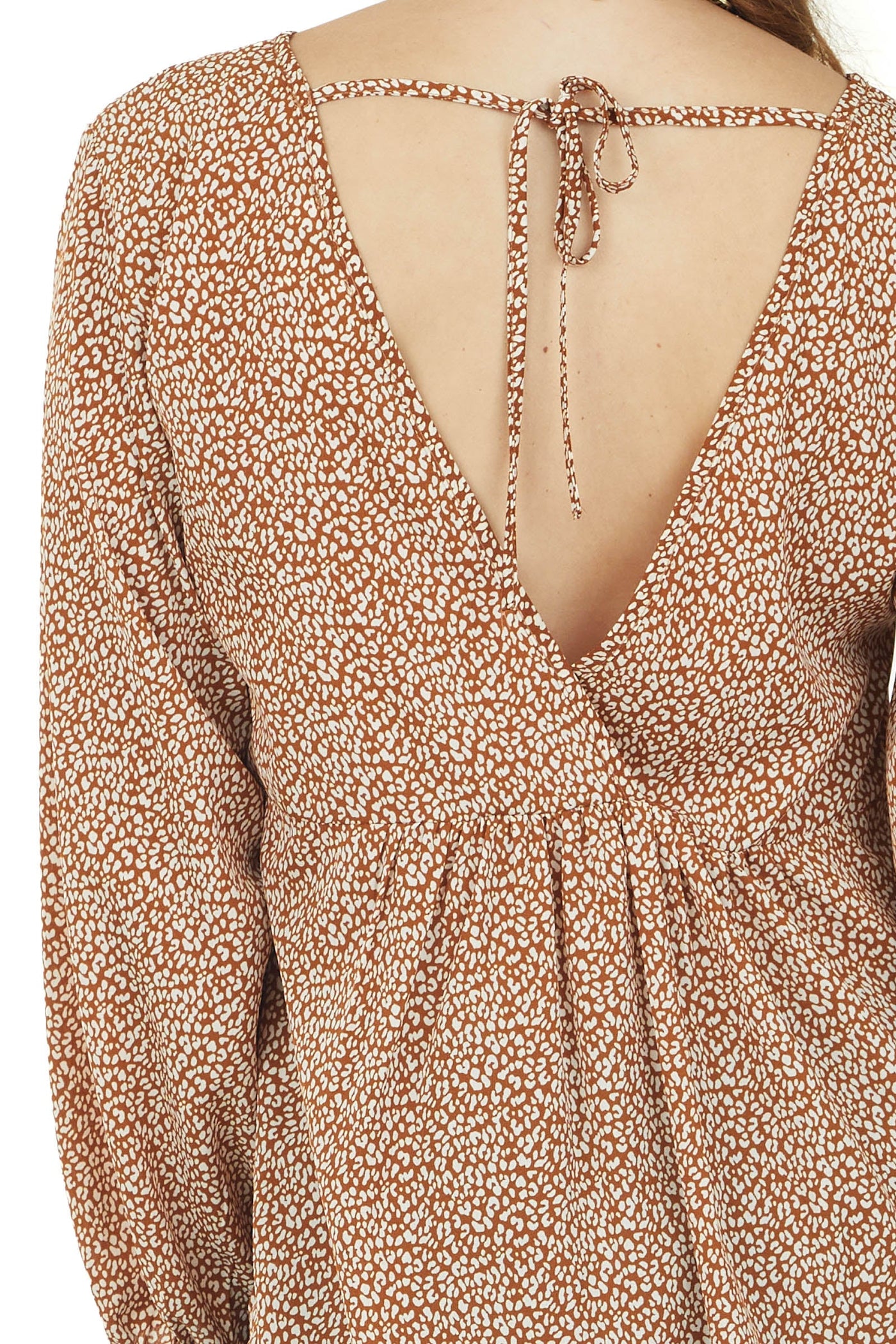 Cognac Leopard Print Long Sleeve Babydoll Blouse
