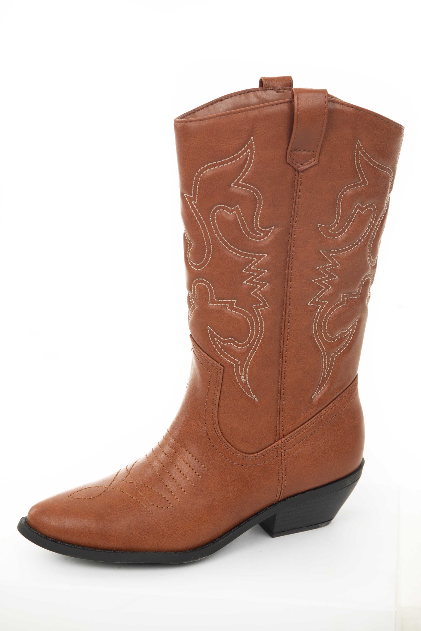 Cognac Faux Leather Embroidered Western Boots