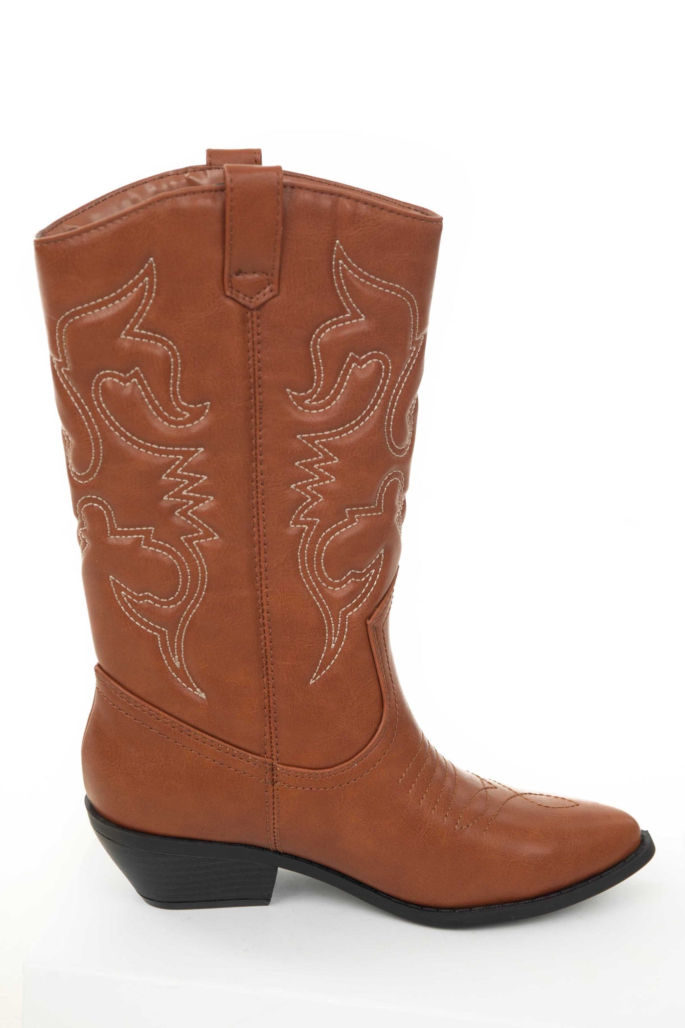 Cognac Faux Leather Embroidered Western Boots