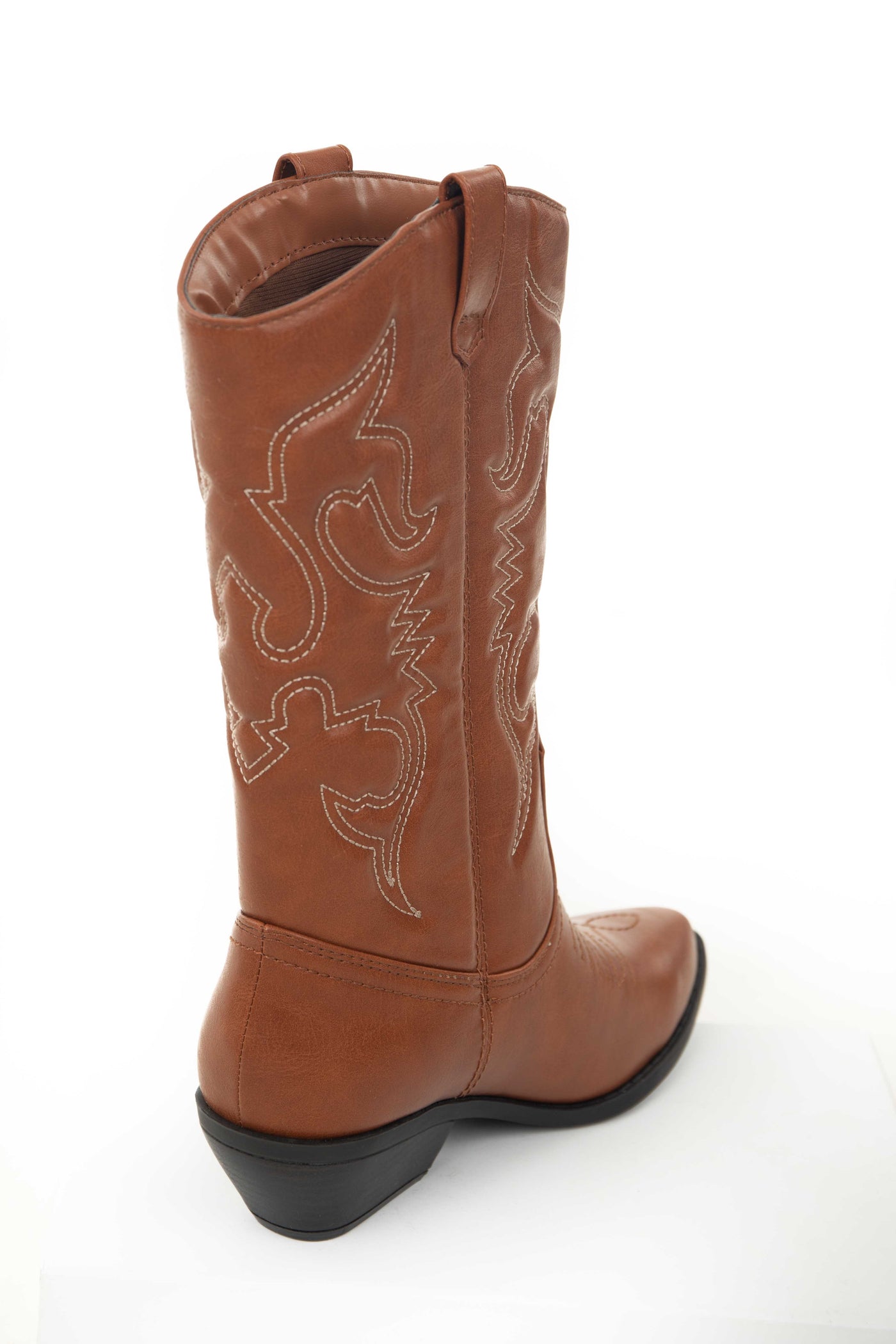 Cognac Faux Leather Embroidered Western Boots