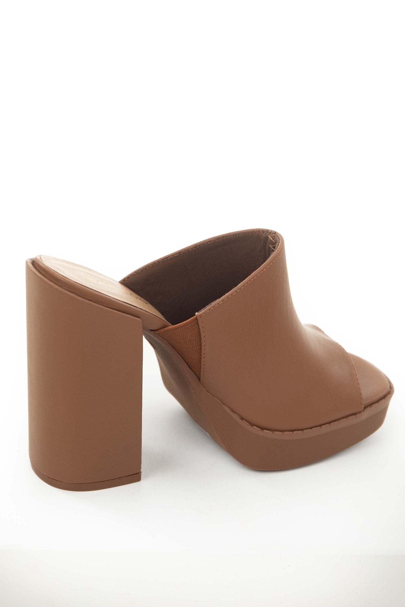 Cognac Faux Leather High Heel Platform Mules