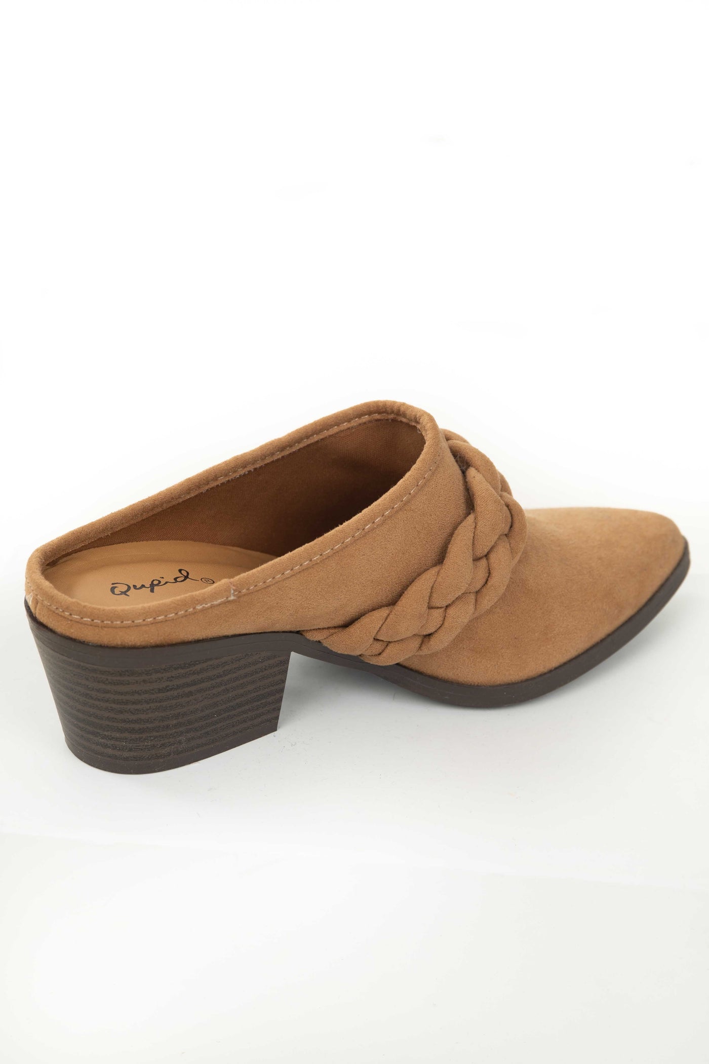 Cognac Faux Suede Slip On Mules with Braid Detail