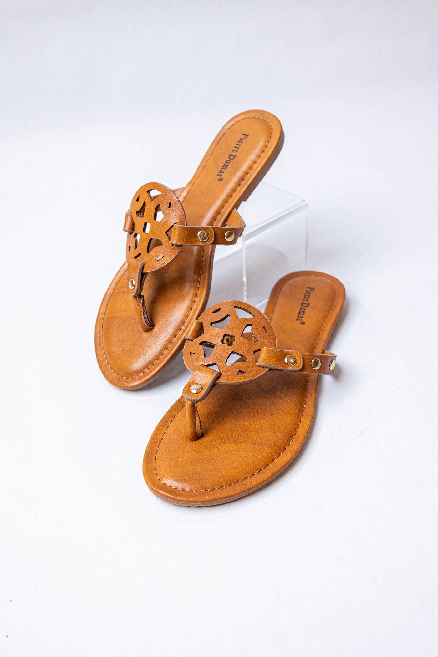 Cognac Laser Cut Out Mandala Thong Sandals