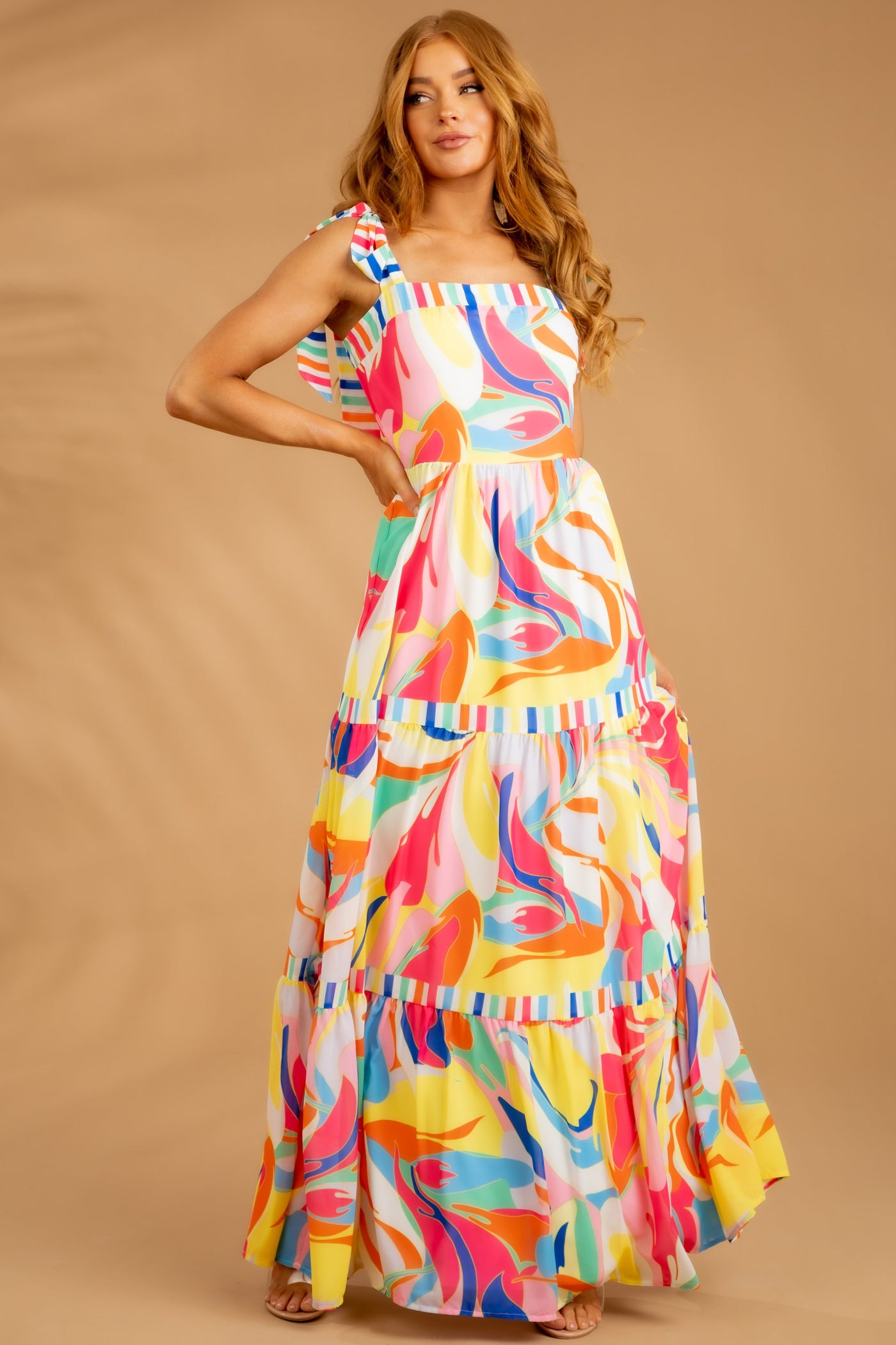 Colorful Printed Sleeveless Tiered Maxi Dress