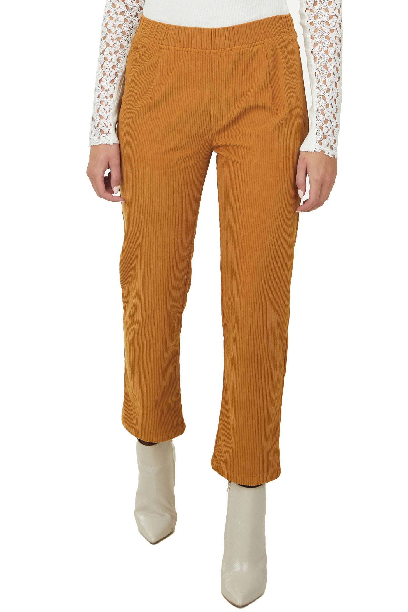 Copper Elastic Waist Slim Leg Pull On Pants