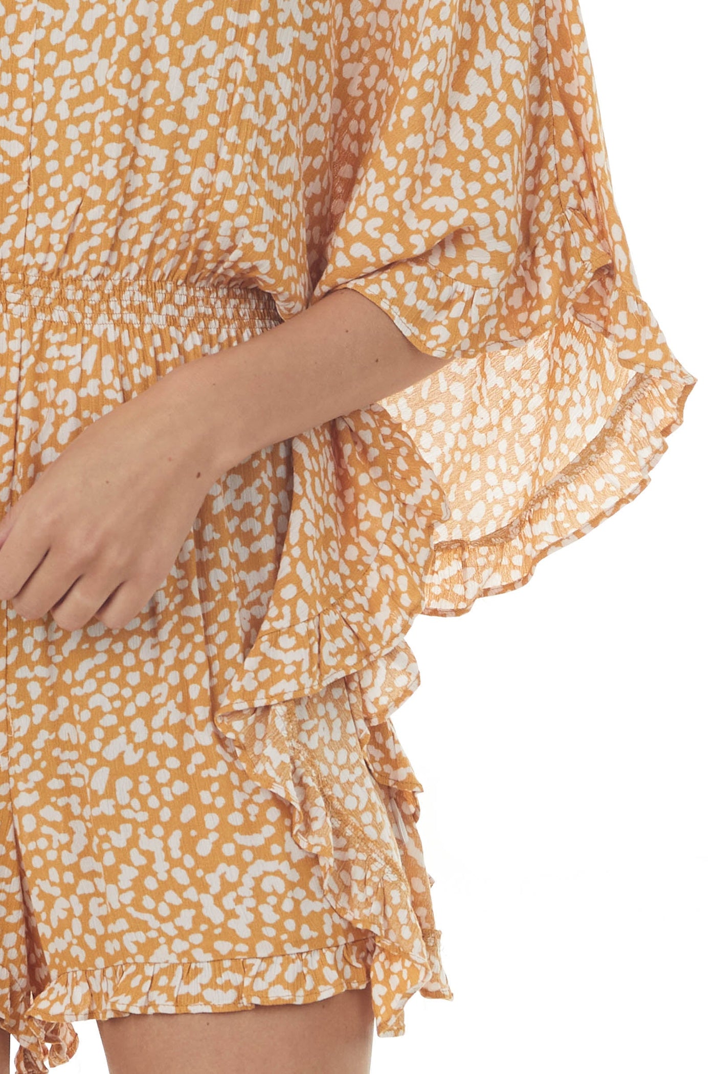 Copper Leopard Romper with Open Flowy Sleeves