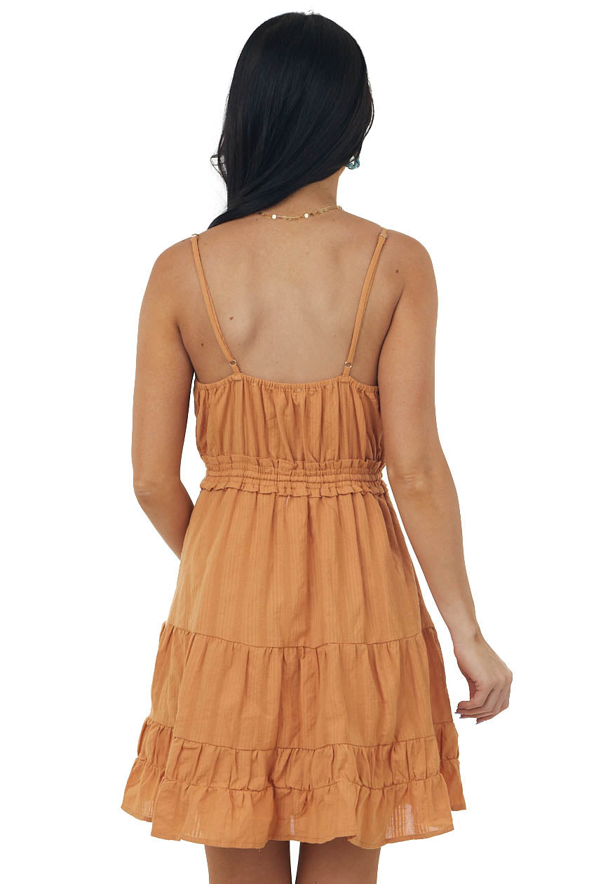 Copper Surplice Tiered Drawstring Cami Dress