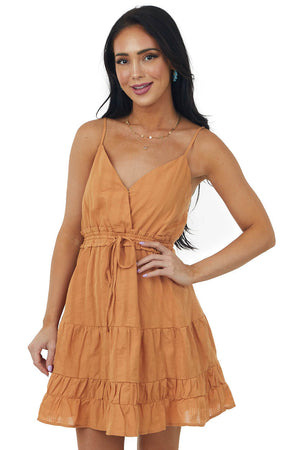 Copper Surplice Tiered Drawstring Cami Dress