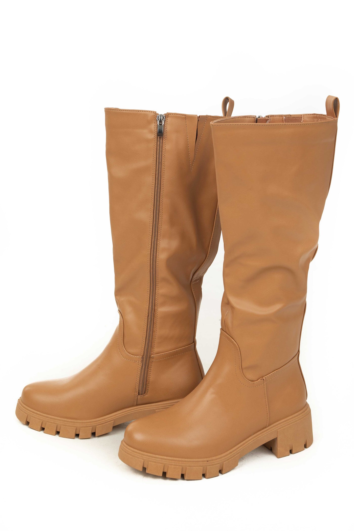 Copper Faux Leather Side Zipper Lug Boots