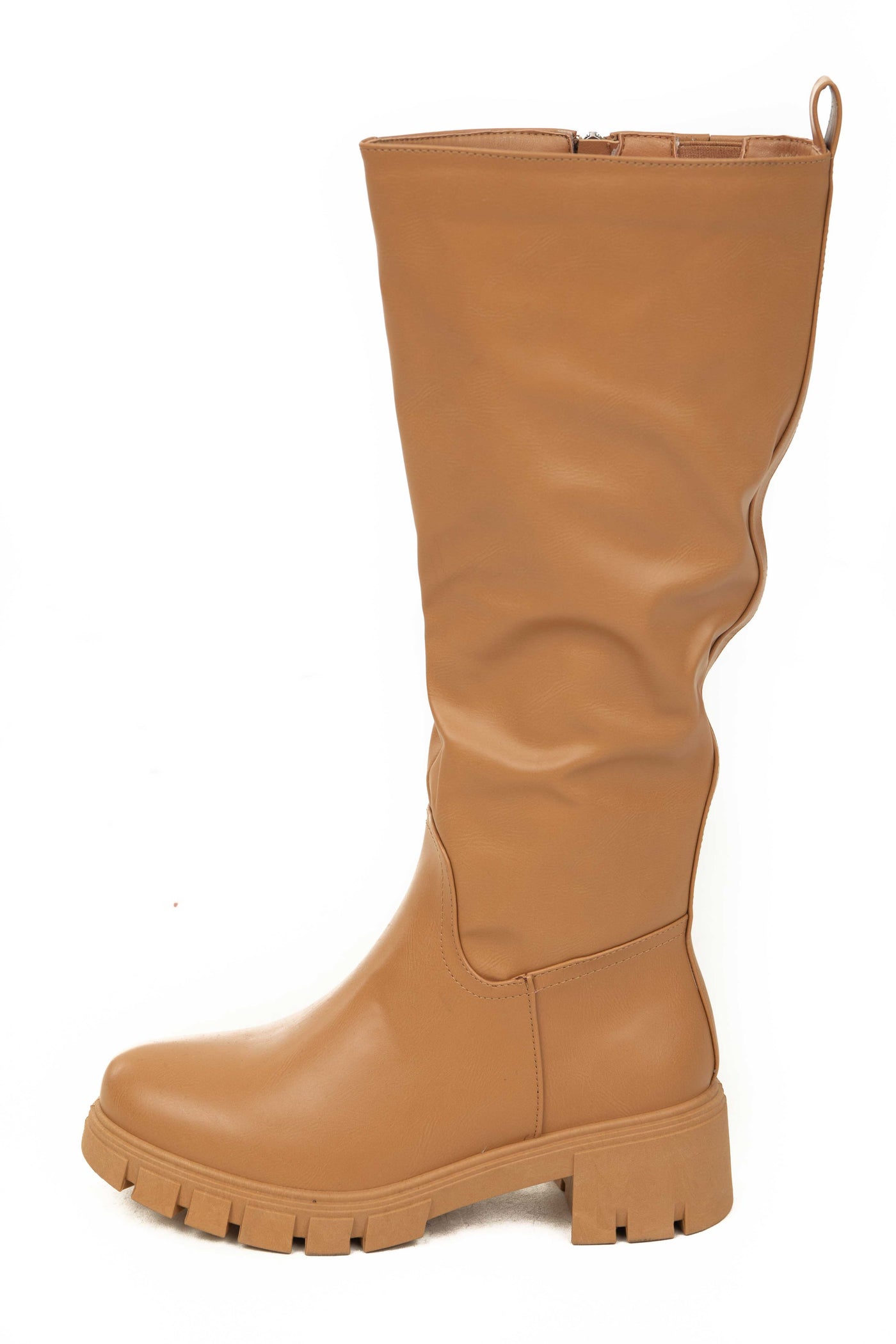 Copper Faux Leather Side Zipper Lug Boots