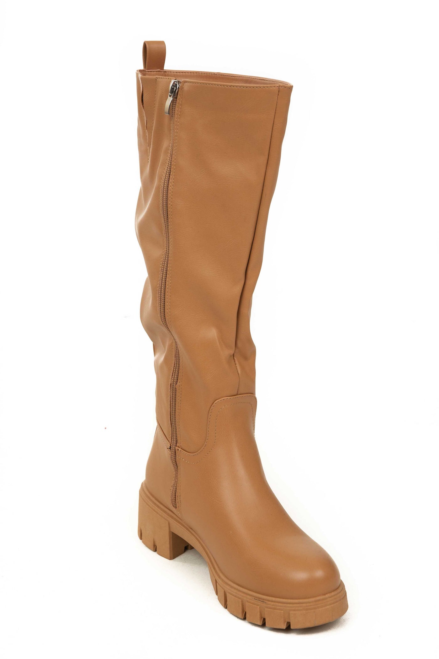 Copper Faux Leather Side Zipper Lug Boots