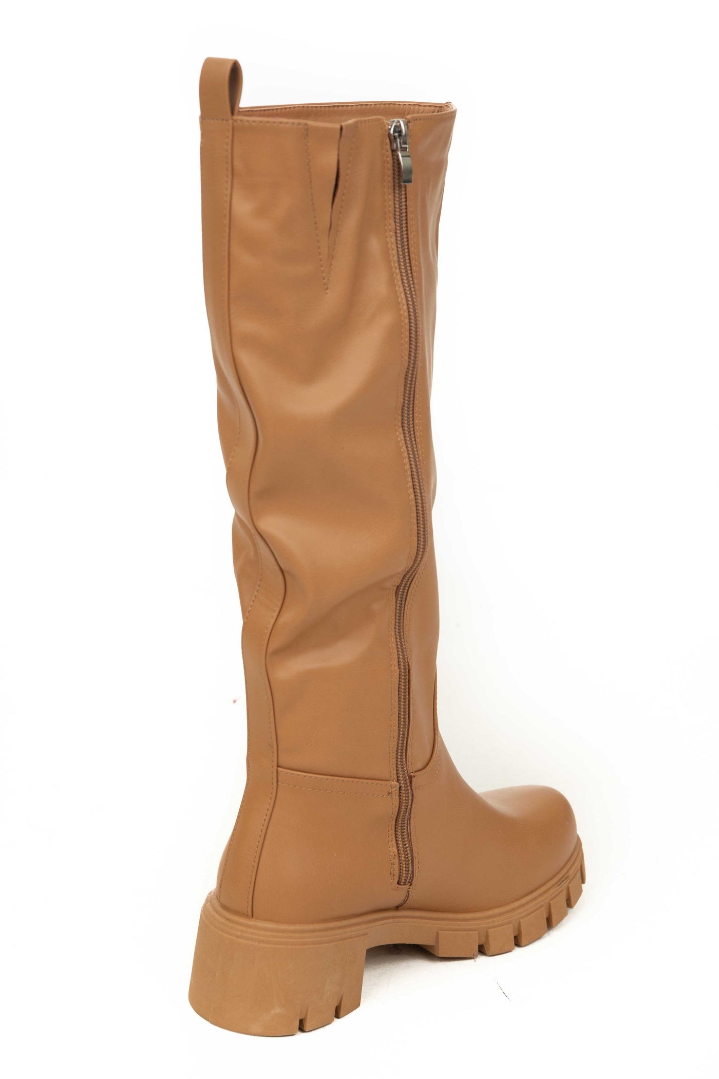 Copper Faux Leather Side Zipper Lug Boots