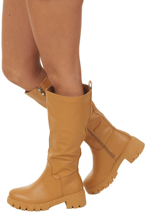 Copper Faux Leather Side Zipper Lug Boots