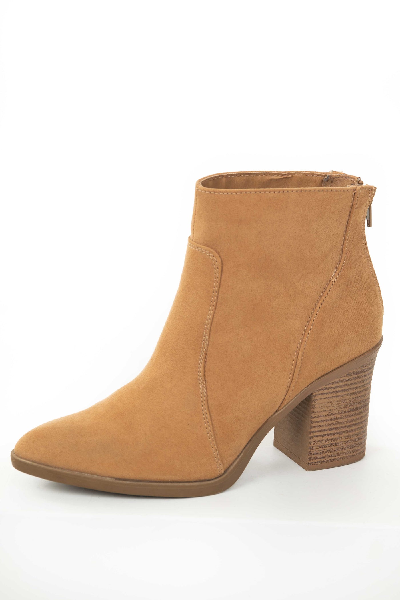 Copper Faux Suede Stitching Detail Pointed Booties