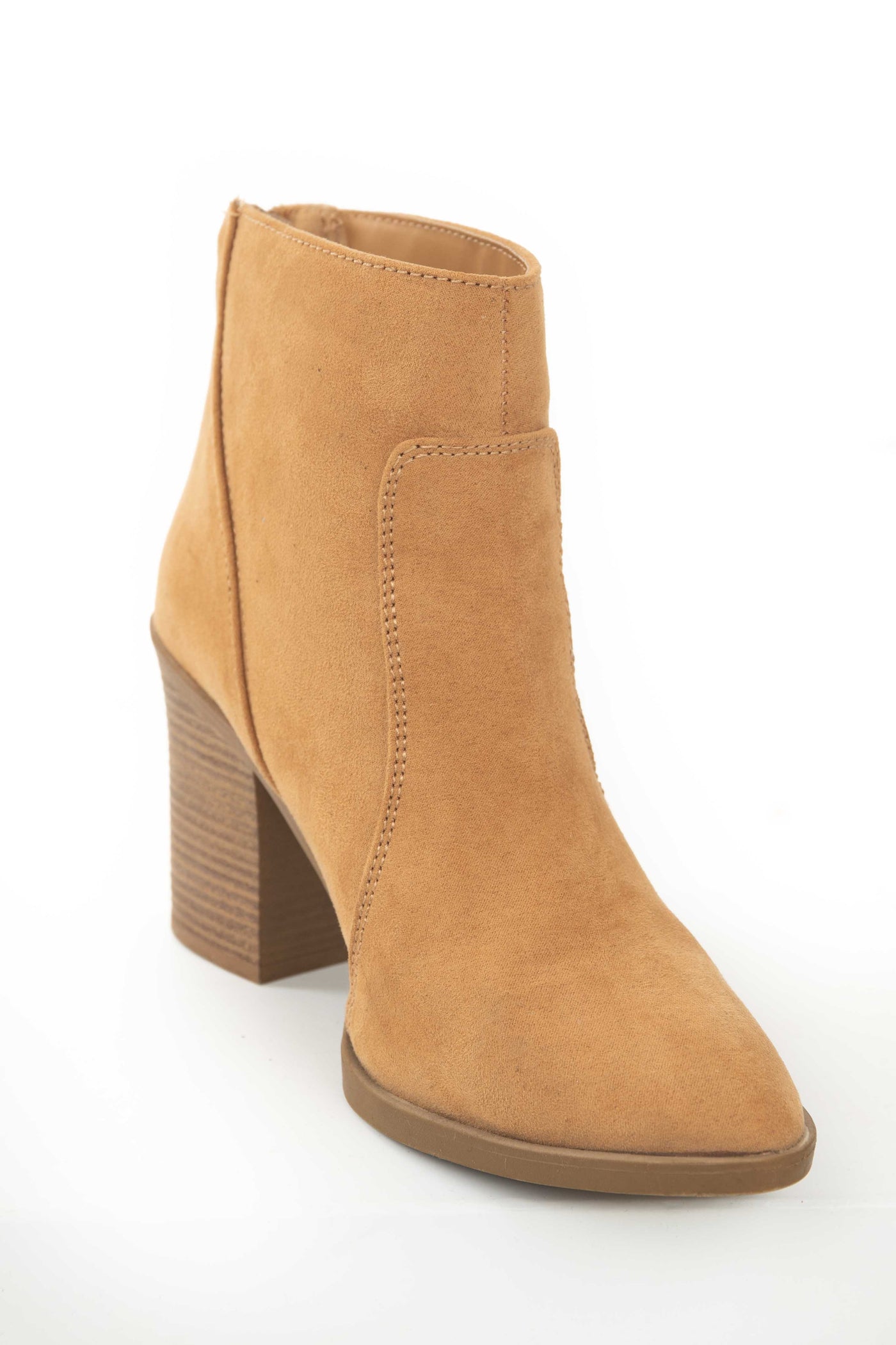 Copper Faux Suede Stitching Detail Pointed Booties