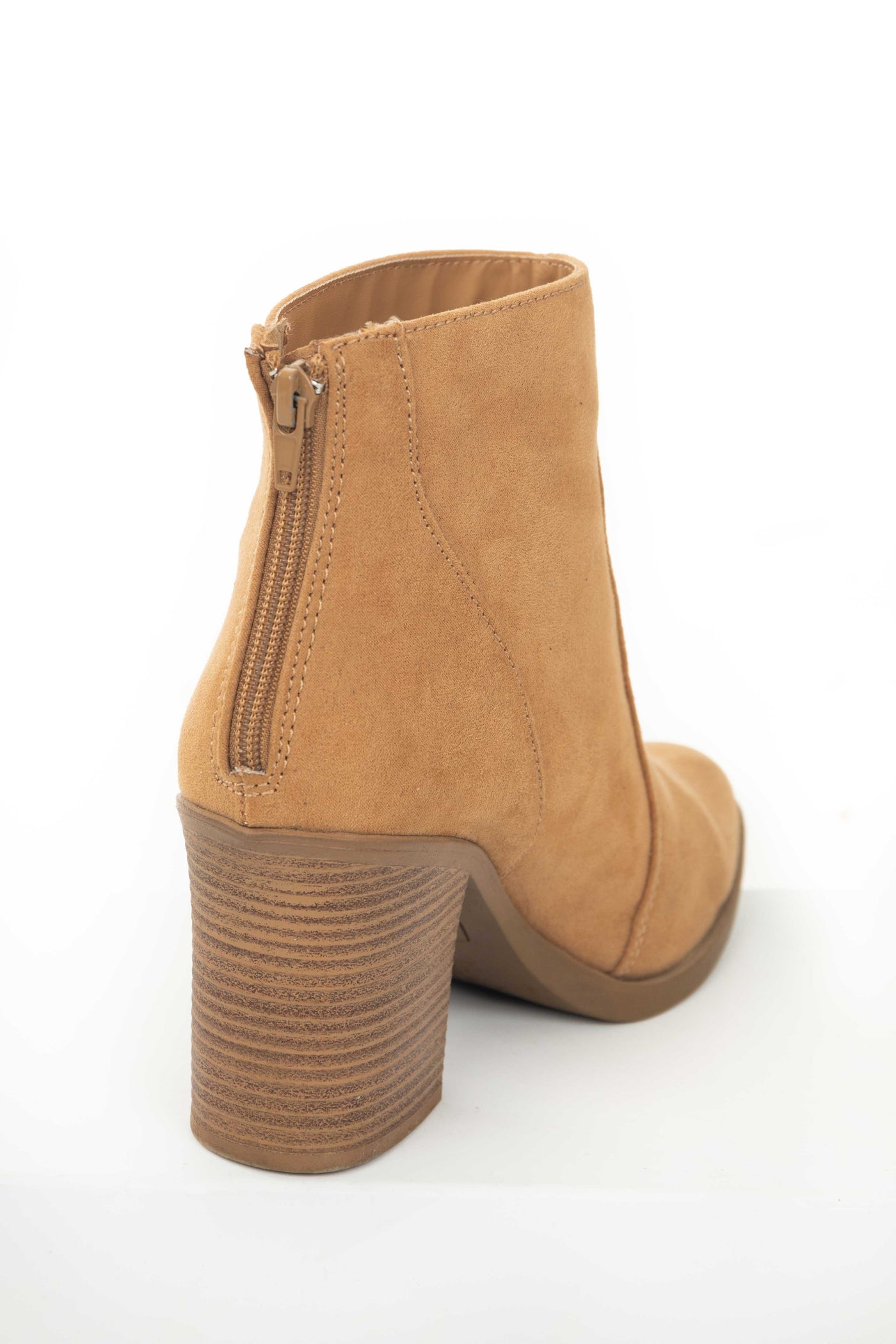 Copper Faux Suede Stitching Detail Pointed Booties