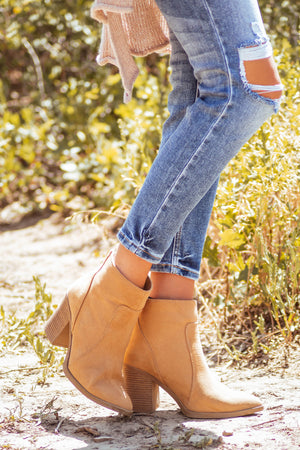 Copper Faux Suede Stitching Detail Pointed Booties