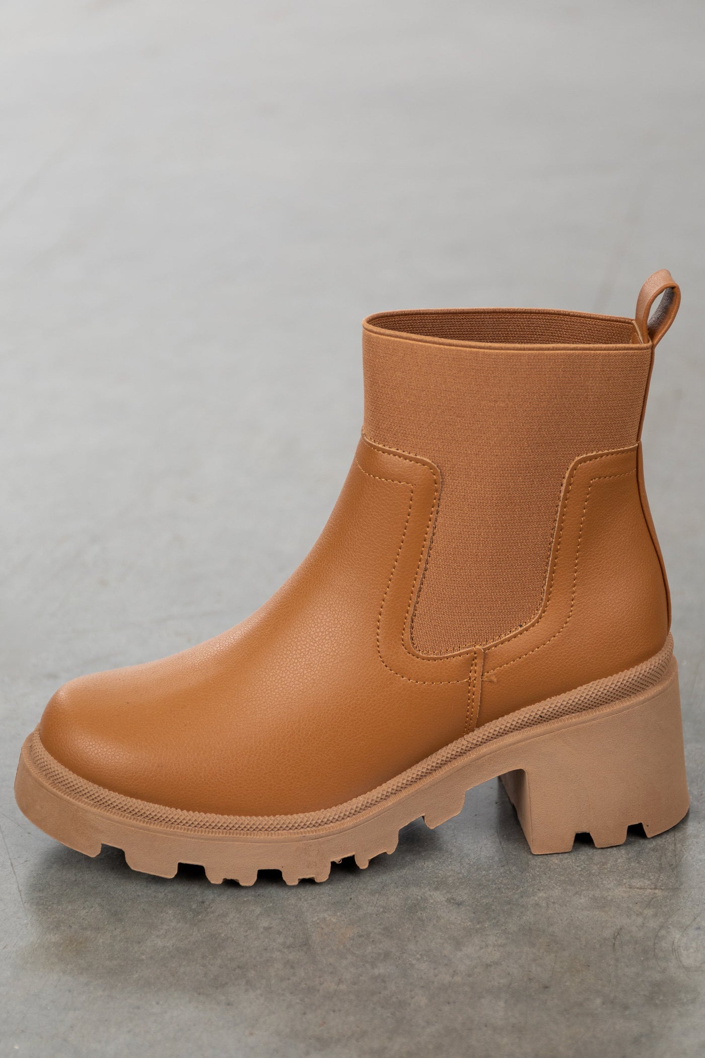 Copper Pleather Elastic Band Lug Booties