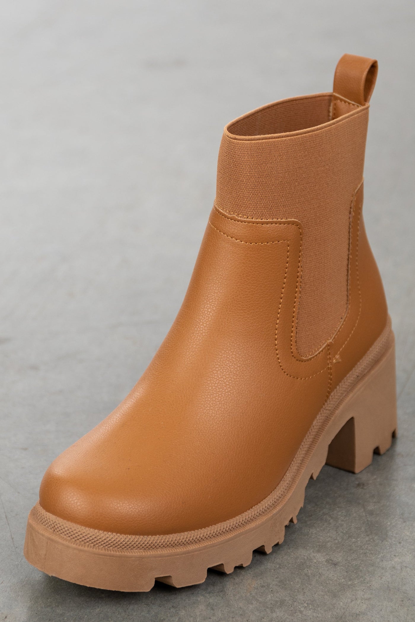 Copper Pleather Elastic Band Lug Booties