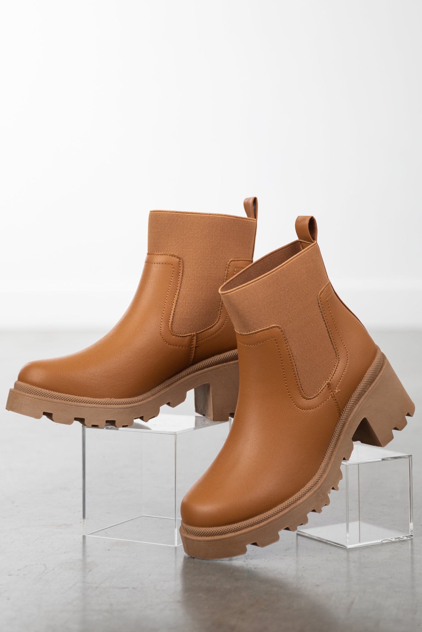 Copper Pleather Elastic Band Lug Booties