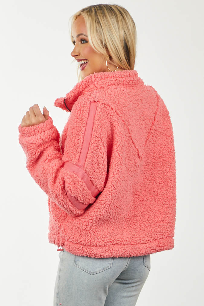 Coral Half Zip Woven Contrast Sherpa Pullover
