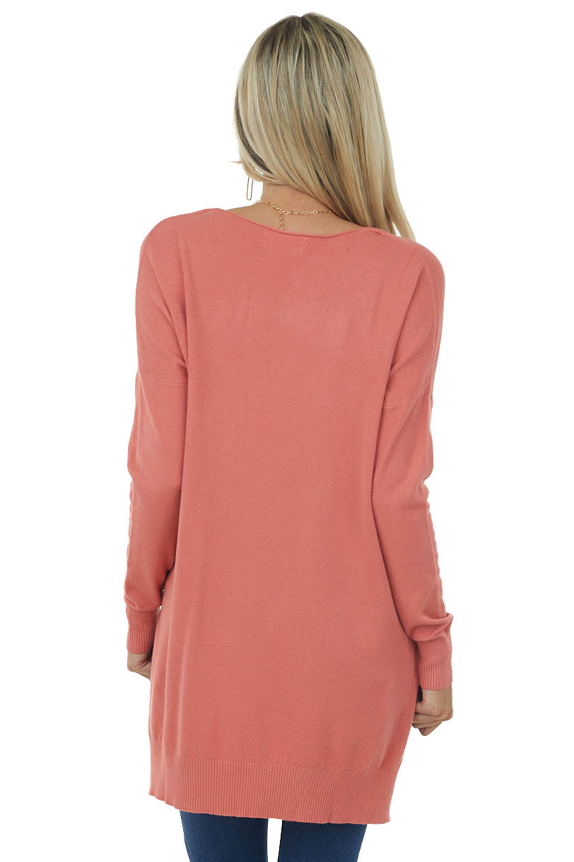 Coral Oversized High Low Hem Knit Tunic Top