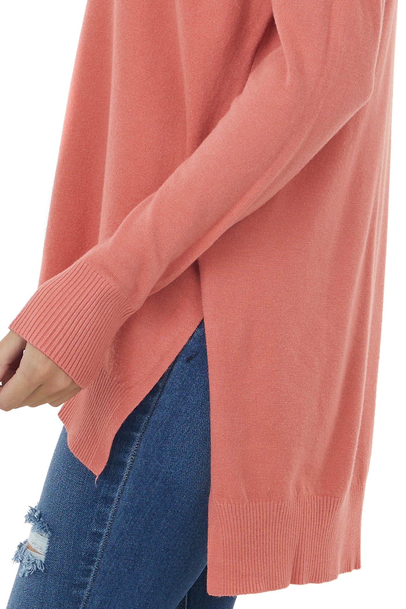 Coral Oversized High Low Hem Knit Tunic Top