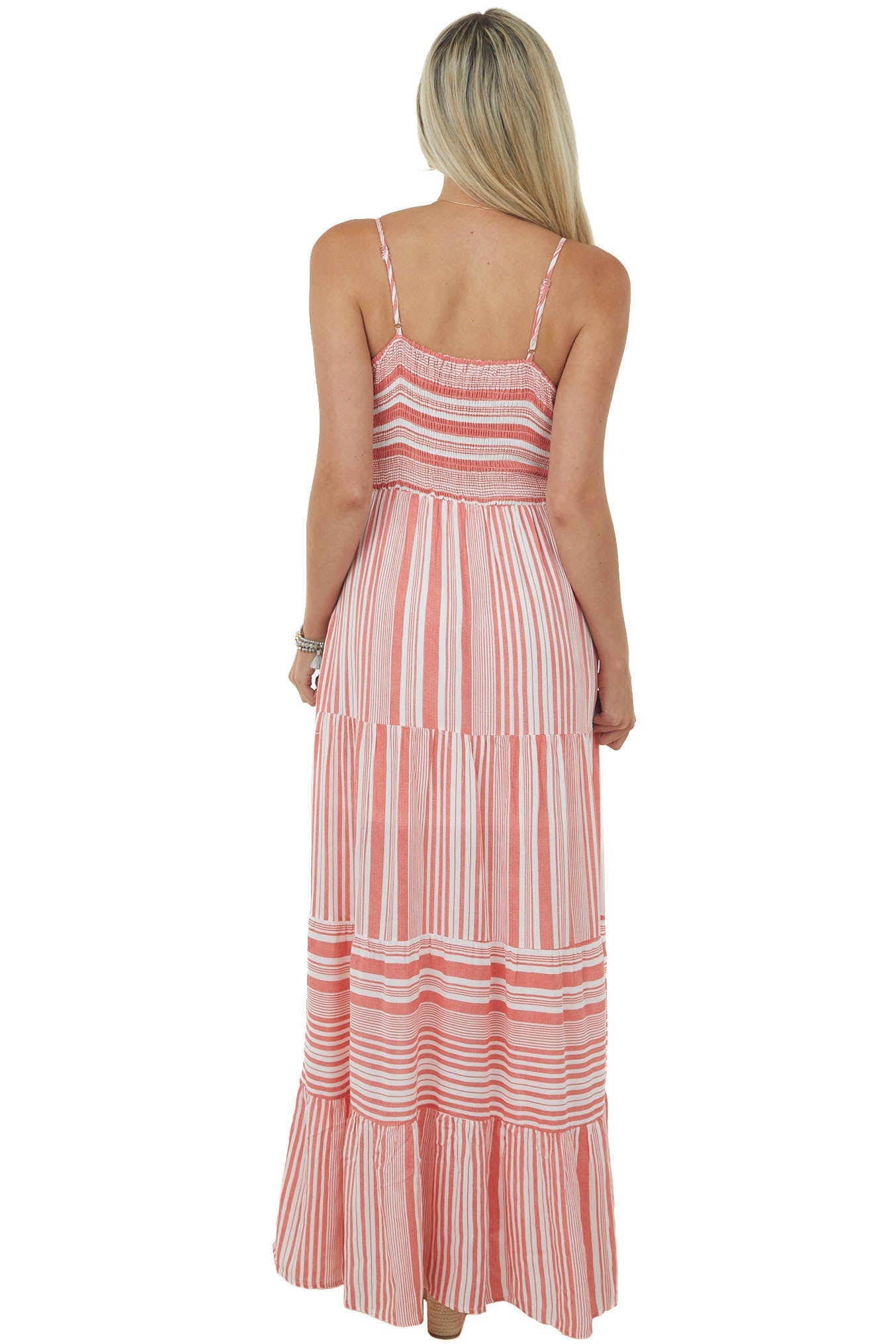 Coral Striped Sleeveless Surplice Maxi Dress