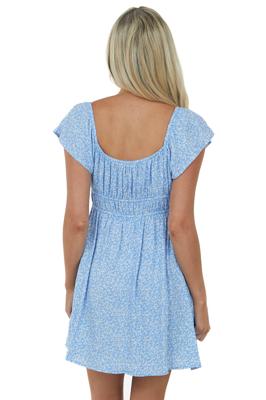 Cornflower Ditsy Floral Short Ruffle Sleeve Dress