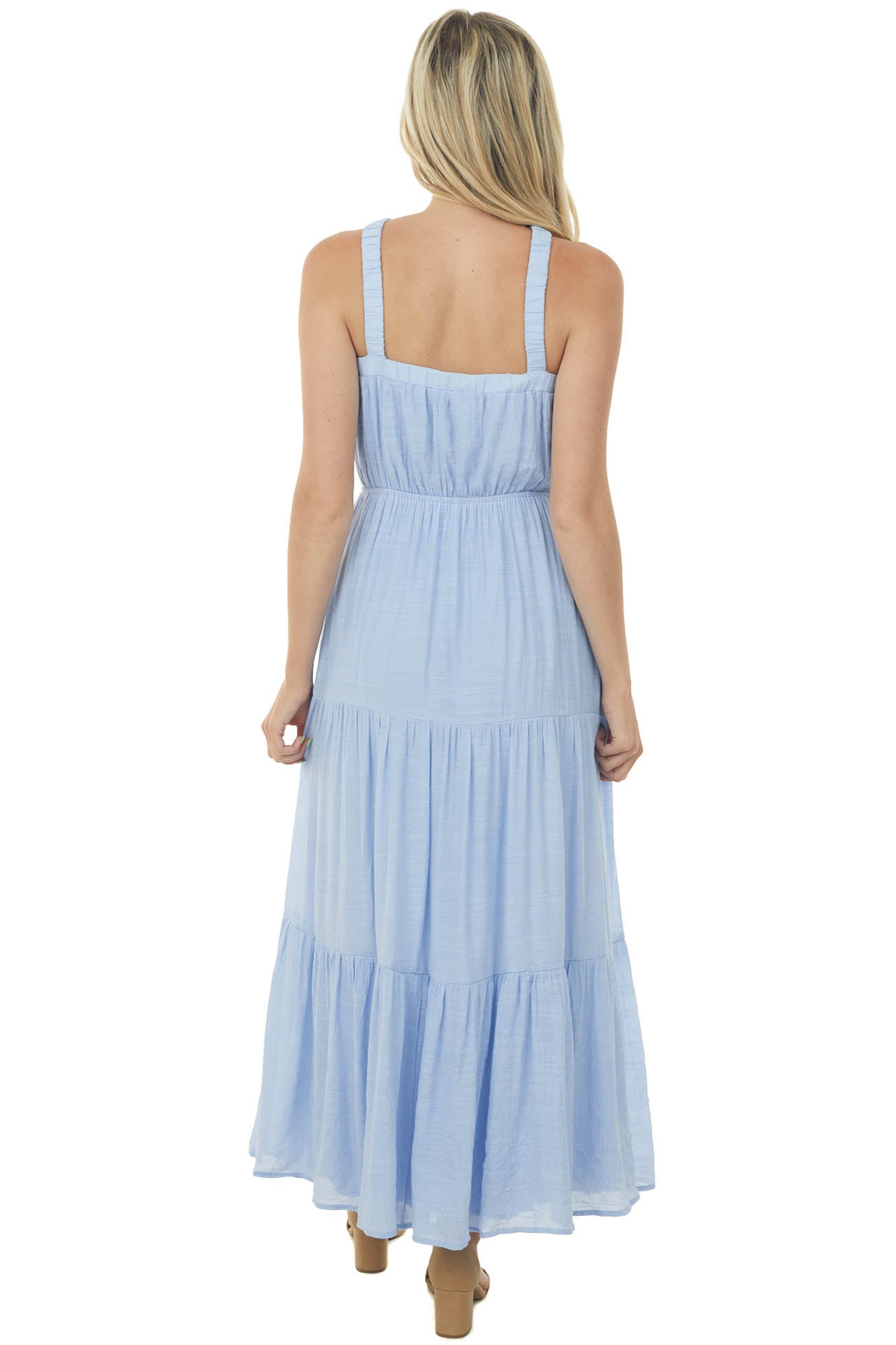 Cornflower Elastic Halter Neck Tiered Maxi Dress